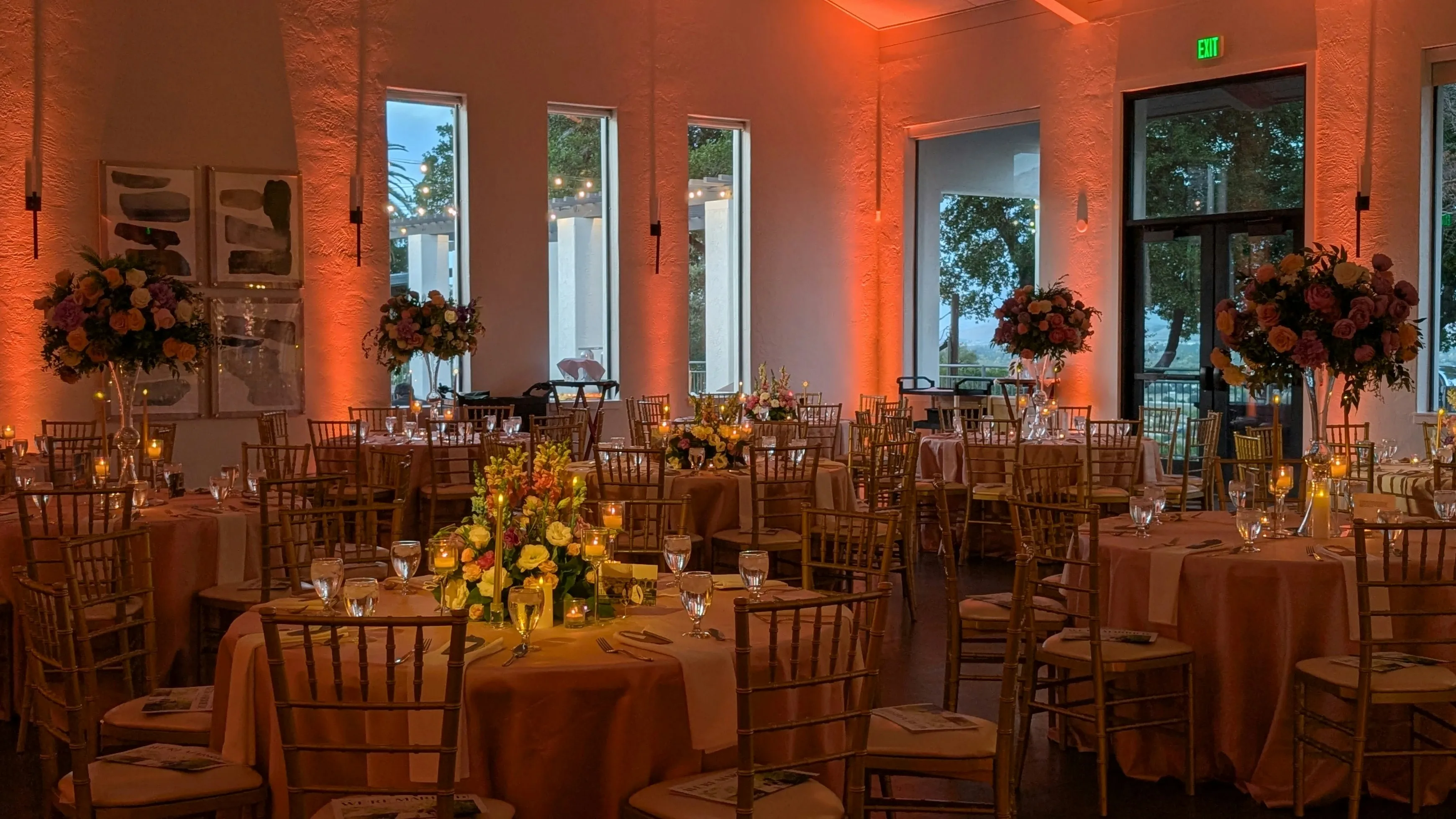 Decorated stage area in St. Philip Neri Catholic Church hall